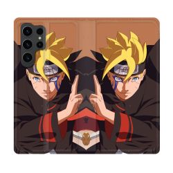 Housse Cuir Portefeuille Pour Samsung Galaxy S23 Ultra Manga Boruto Signe