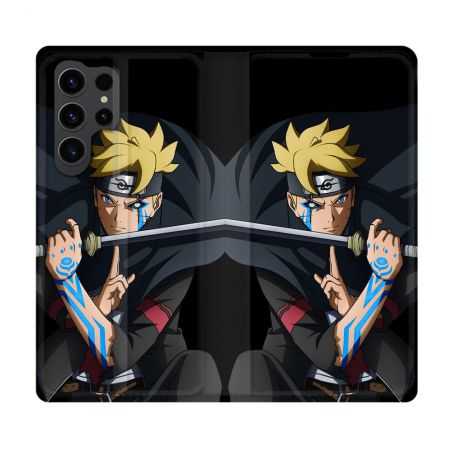 Housse Cuir Portefeuille Pour Samsung Galaxy S23 Ultra Manga Boruto Tatouage