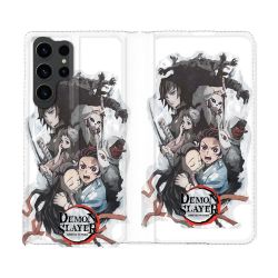 Housse Cuir Portefeuille Pour Samsung Galaxy S23 Ultra Manga Demon Slayer Blanc