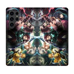 Housse Cuir Portefeuille Pour Samsung Galaxy S23 Ultra Manga Demon Slayer Groupe