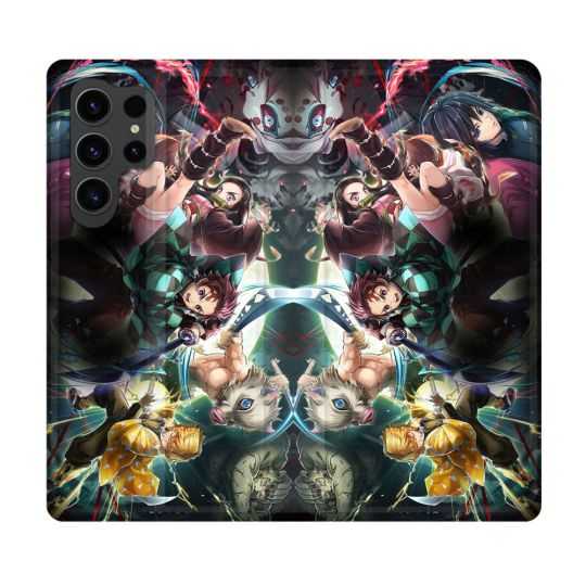 Housse Cuir Portefeuille Pour Samsung Galaxy S23 Ultra Manga Demon Slayer Groupe