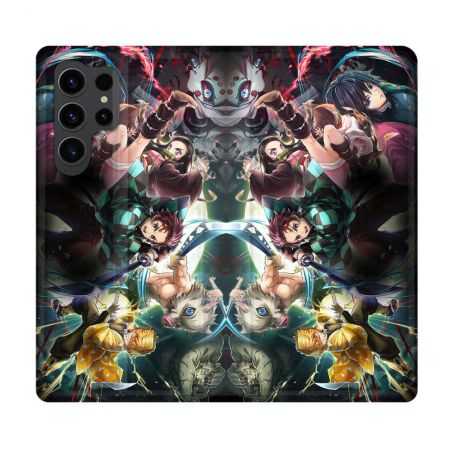 Housse Cuir Portefeuille Pour Samsung Galaxy S23 Ultra Manga Demon Slayer Groupe