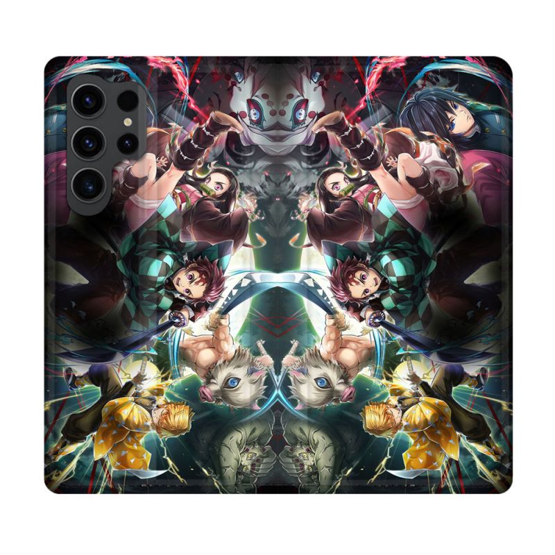 Housse Cuir Portefeuille Pour Samsung Galaxy S23 Ultra Manga Demon Slayer Groupe