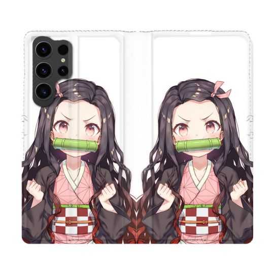 Housse Cuir Portefeuille Pour Samsung Galaxy S23 Ultra Manga Demon Slayer Nezuko
