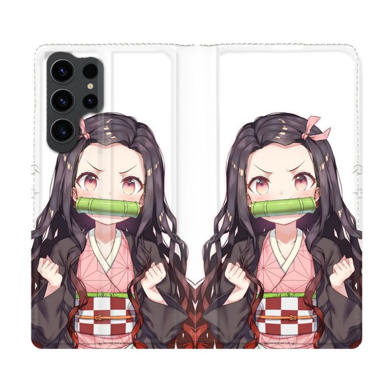 Housse Cuir Portefeuille Pour Samsung Galaxy S23 Ultra Manga Demon Slayer Nezuko