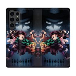 Housse Cuir Portefeuille Pour Samsung Galaxy S23 Ultra Manga Demon Slayer Noir