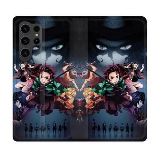 Housse Cuir Portefeuille Pour Samsung Galaxy S23 Ultra Manga Demon Slayer Noir