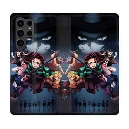 Housse Cuir Portefeuille Pour Samsung Galaxy S23 Ultra Manga Demon Slayer Noir