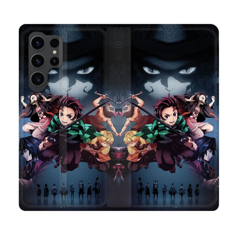Housse Cuir Portefeuille Pour Samsung Galaxy S23 Ultra Manga Demon Slayer Noir
