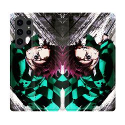 Housse Cuir Portefeuille Pour Samsung Galaxy S23 Ultra Manga Demon Slayer Tanjiro