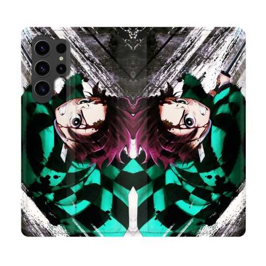 Housse Cuir Portefeuille Pour Samsung Galaxy S23 Ultra Manga Demon Slayer Tanjiro
