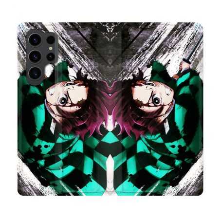 Housse Cuir Portefeuille Pour Samsung Galaxy S23 Ultra Manga Demon Slayer Tanjiro