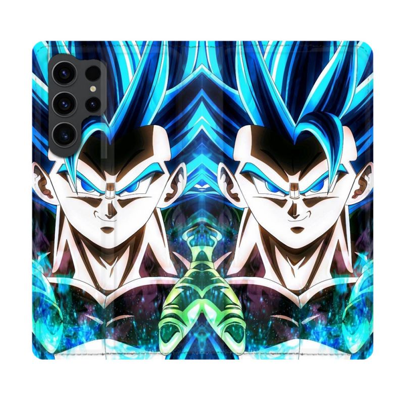 Housse Cuir Portefeuille Pour Samsung Galaxy S23 Ultra Manga Dragon Ball Gogeta Visage