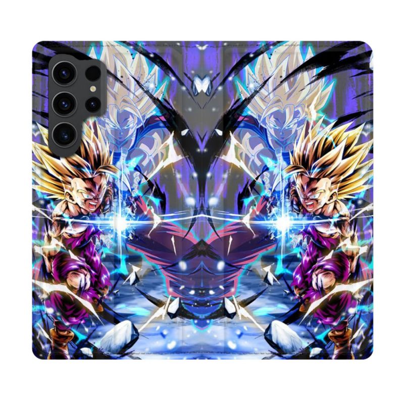 Housse Cuir Portefeuille Pour Samsung Galaxy S23 Ultra Manga Dragon Ball Sangohan Duo