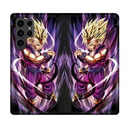 Housse Cuir Portefeuille Pour Samsung Galaxy S23 Ultra Manga Dragon Ball Sangohan Violet