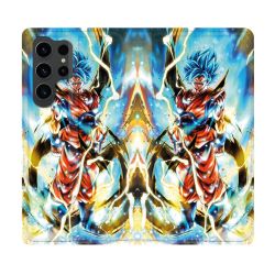 Housse Cuir Portefeuille Pour Samsung Galaxy S23 Ultra Manga Dragon Ball Sangoku Blanc