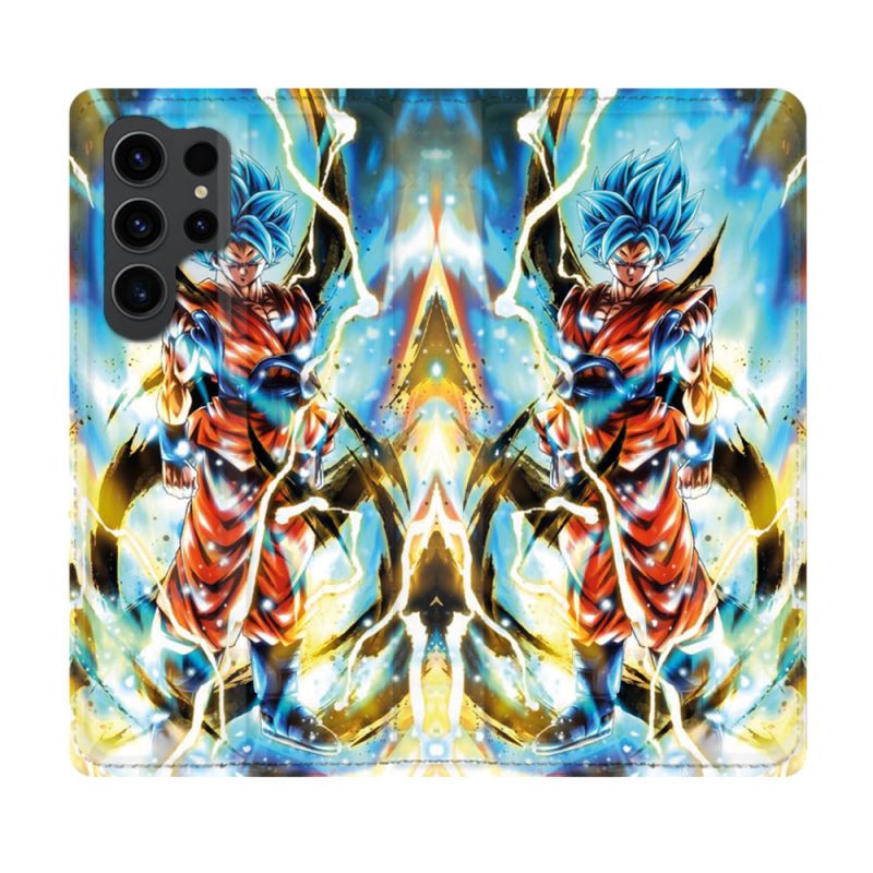 Housse Cuir Portefeuille Pour Samsung Galaxy S23 Ultra Manga Dragon Ball Sangoku Blanc