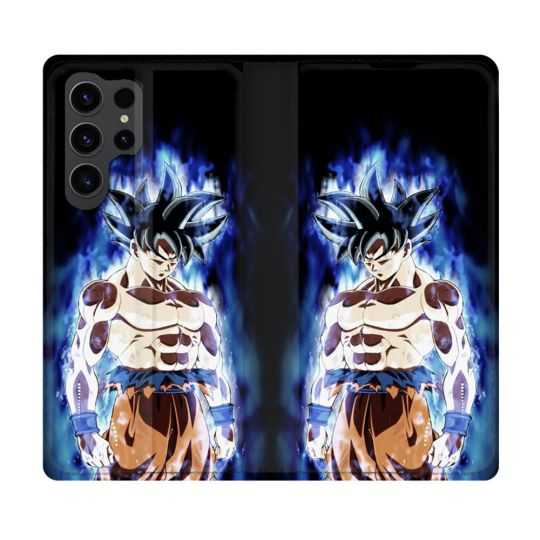 Housse Cuir Portefeuille Pour Samsung Galaxy S23 Ultra Manga Dragon Ball Sangoku Noir