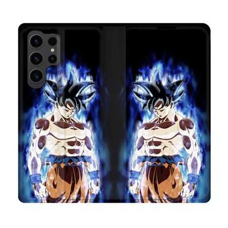 Housse Cuir Portefeuille Pour Samsung Galaxy S23 Ultra Manga Dragon Ball Sangoku Noir
