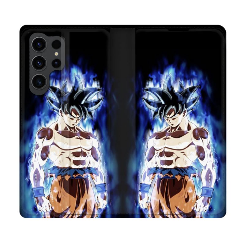 Housse Cuir Portefeuille Pour Samsung Galaxy S23 Ultra Manga Dragon Ball Sangoku Noir