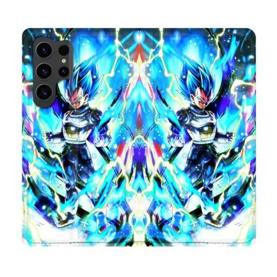 Housse Cuir Portefeuille Pour Samsung Galaxy S23 Ultra Manga Dragon Ball Vegeta Bleu