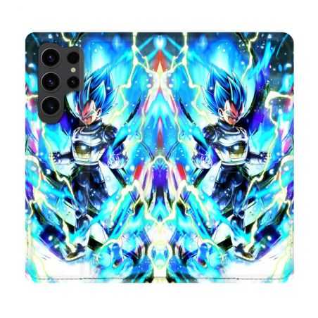 Housse Cuir Portefeuille Pour Samsung Galaxy S23 Ultra Manga Dragon Ball Vegeta Bleu