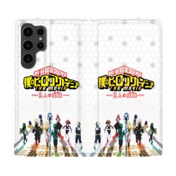 Housse Cuir Portefeuille Pour Samsung Galaxy S23 Ultra Manga My Hero Academia Blanc