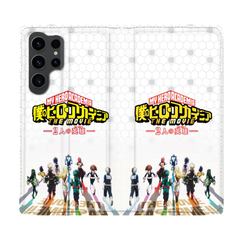 Housse Cuir Portefeuille Pour Samsung Galaxy S23 Ultra Manga My Hero Academia Blanc