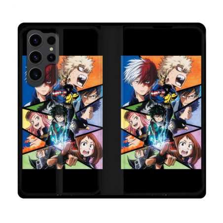 Housse Cuir Portefeuille Pour Samsung Galaxy S23 Ultra Manga My Hero Academia Noir