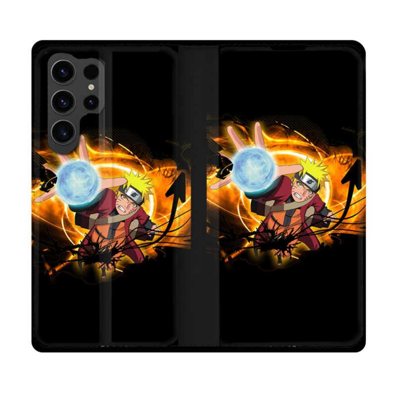Housse Cuir Portefeuille Pour Samsung Galaxy S23 Ultra Manga Naruto Noir