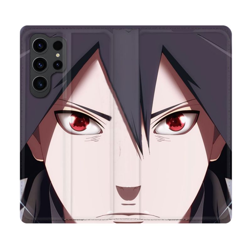 Housse Cuir Portefeuille Pour Samsung Galaxy S23 Ultra Manga Naruto Sasuke visage