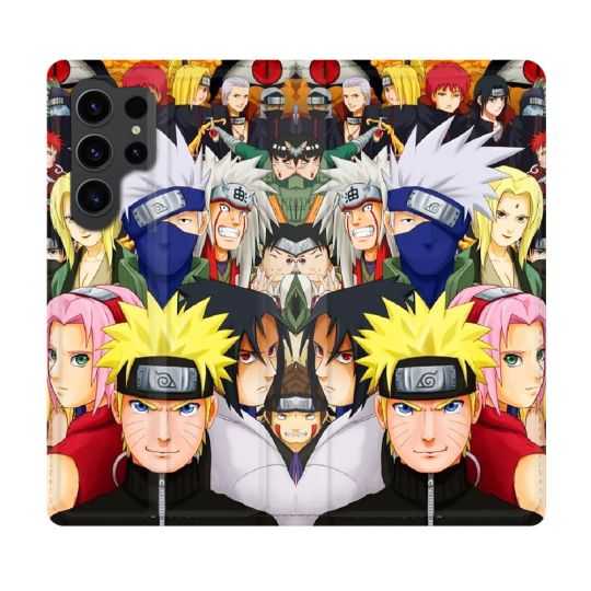Housse Cuir Portefeuille Pour Samsung Galaxy S23 Ultra Manga Naruto Team