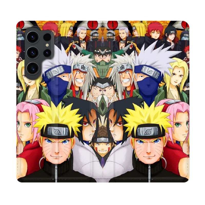 Housse Cuir Portefeuille Pour Samsung Galaxy S23 Ultra Manga Naruto Team