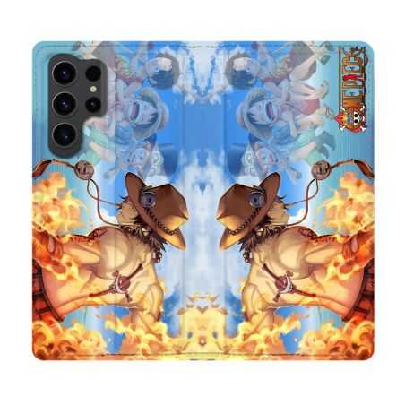 Housse Cuir Portefeuille Pour Samsung Galaxy S23 Ultra Manga One Piece Ace Color