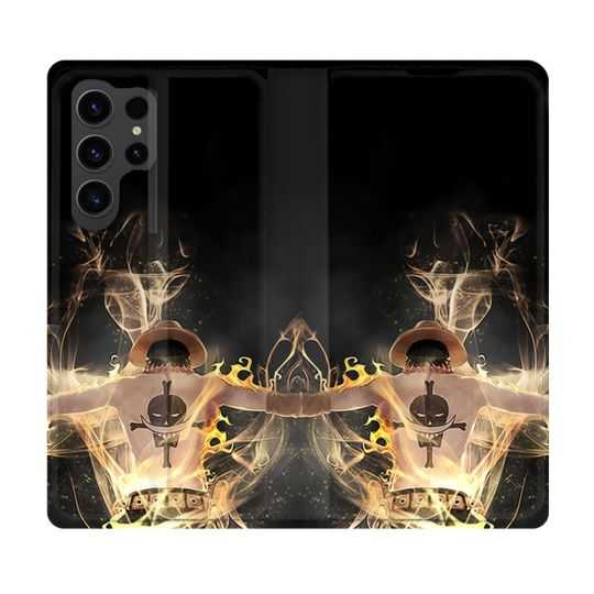 Housse Cuir Portefeuille Pour Samsung Galaxy S23 Ultra Manga One Piece Ace Noir