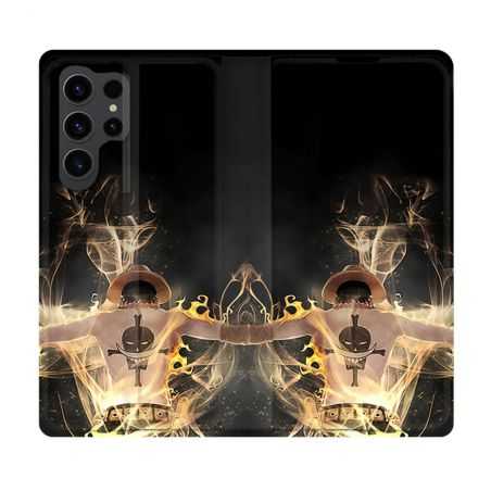Housse Cuir Portefeuille Pour Samsung Galaxy S23 Ultra Manga One Piece Ace Noir