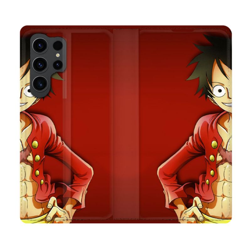 Housse Cuir Portefeuille Pour Samsung Galaxy S23 Ultra Manga One Piece Luffy