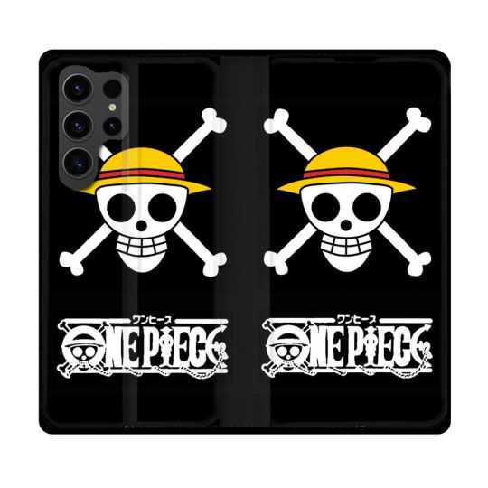 Housse Cuir Portefeuille Pour Samsung Galaxy S23 Ultra Manga One Piece Tete de Mort