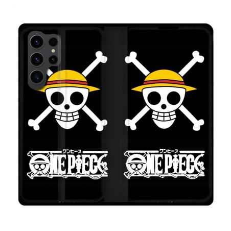 Housse Cuir Portefeuille Pour Samsung Galaxy S23 Ultra Manga One Piece Tete de Mort