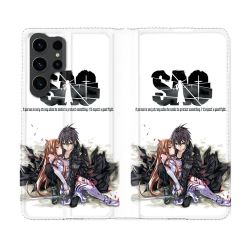 Housse Cuir Portefeuille Pour Samsung Galaxy S23 Ultra Manga SAO sword Art Online Blanc