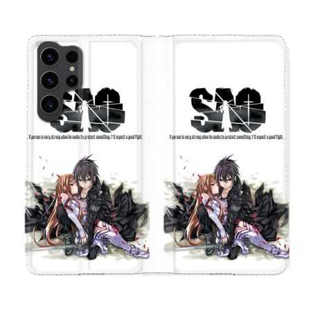 Housse Cuir Portefeuille Pour Samsung Galaxy S23 Ultra Manga SAO sword Art Online Blanc