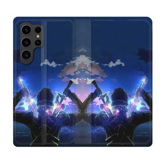 Housse Cuir Portefeuille Pour Samsung Galaxy S23 Ultra Manga SAO sword Art Online Epee