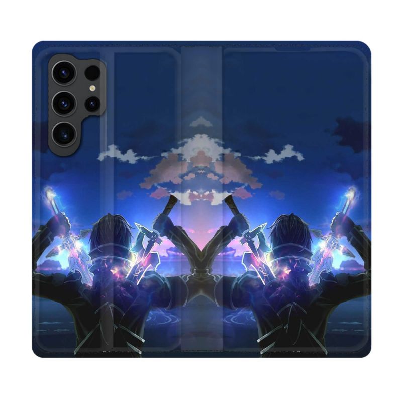 Housse Cuir Portefeuille Pour Samsung Galaxy S23 Ultra Manga SAO sword Art Online Epee