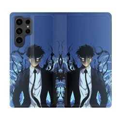 Housse Cuir Portefeuille Pour Samsung Galaxy S23 Ultra Manga Solo Leveling Sung Bleu