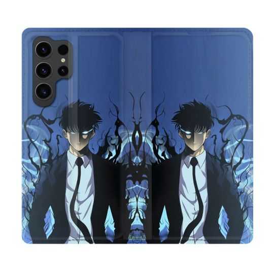 Housse Cuir Portefeuille Pour Samsung Galaxy S23 Ultra Manga Solo Leveling Sung Bleu