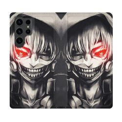Housse Cuir Portefeuille Pour Samsung Galaxy S23 Ultra Manga Tokyo Ghoul Kaneki Noir
