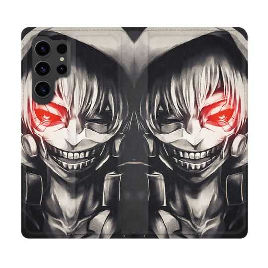 Housse Cuir Portefeuille Pour Samsung Galaxy S23 Ultra Manga Tokyo Ghoul Kaneki Noir