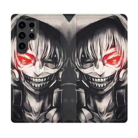 Housse Cuir Portefeuille Pour Samsung Galaxy S23 Ultra Manga Tokyo Ghoul Kaneki Noir