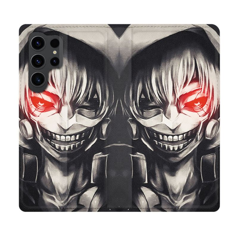 Housse Cuir Portefeuille Pour Samsung Galaxy S23 Ultra Manga Tokyo Ghoul Kaneki Noir