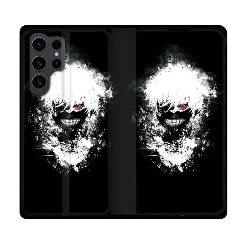 Housse Cuir Portefeuille Pour Samsung Galaxy S23 Ultra Manga Tokyo Ghoul Kaneki Tag